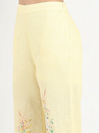 Madame Printed Shirt and Trousers Yellow Cotton Co-ord Set