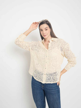 Madame Dori Embroidered Off White Cotton Shirt