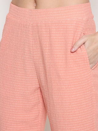 Madame Embroidered Shirt with Crop Tank and Wide-Leg Pants Three Piece Orange Co-ord Set