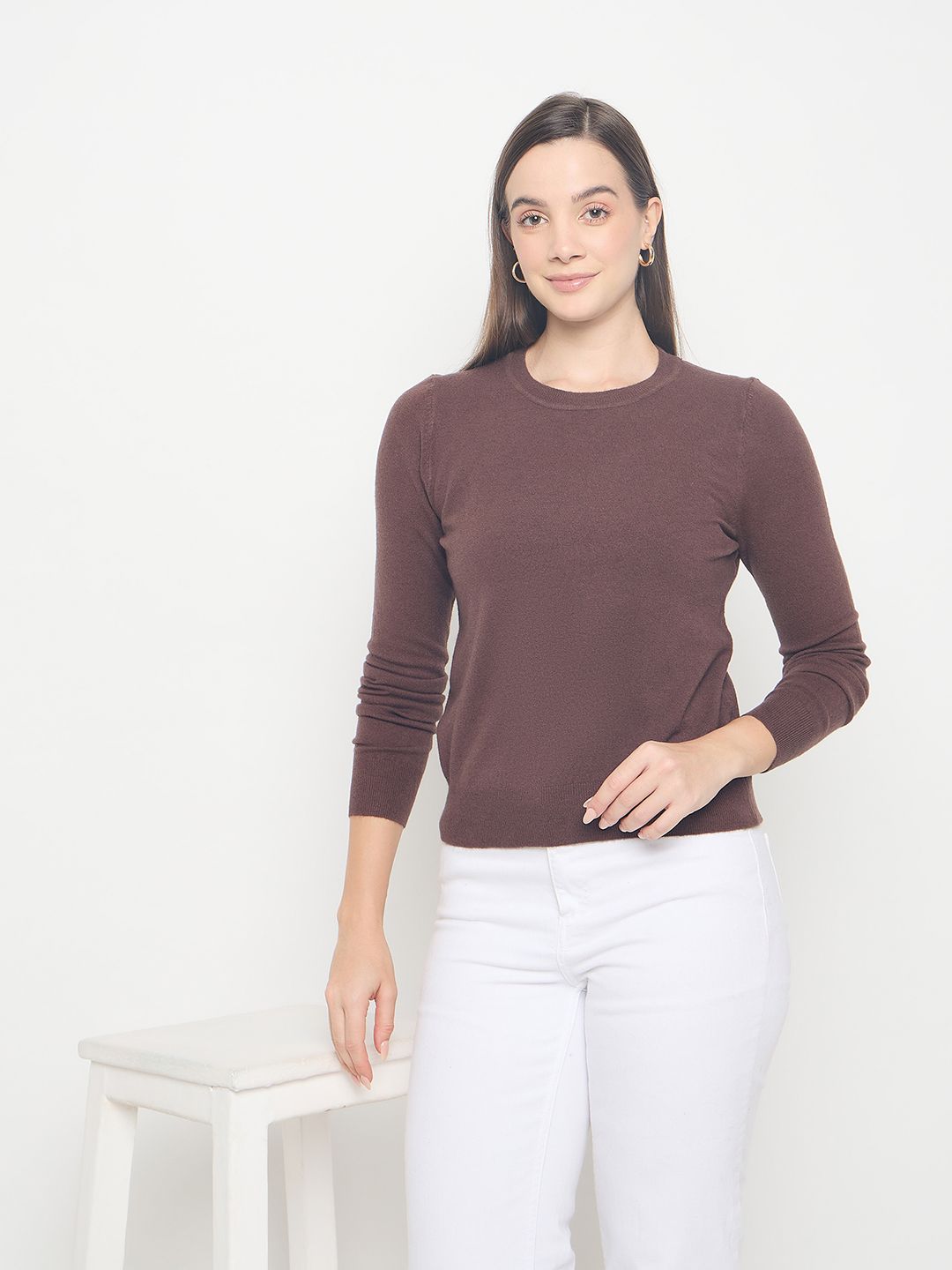 Madame Solid Coffee Brown Pullover Sweater color swatch