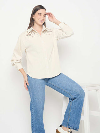 Madame Cutwork Detailed Off White Shirt