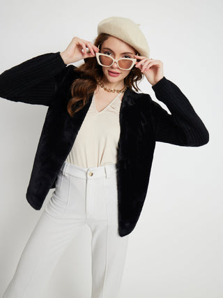 Madame Knit Sleeve Black Velour Shrug