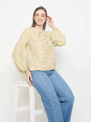 Madame Lace Floral Overlay Lemon Green Top
