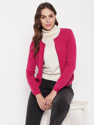 Madame Women Solid Fuschia Cardigans