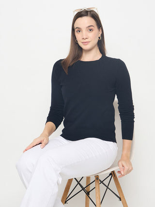 Madame Solid Black Pullover Sweater