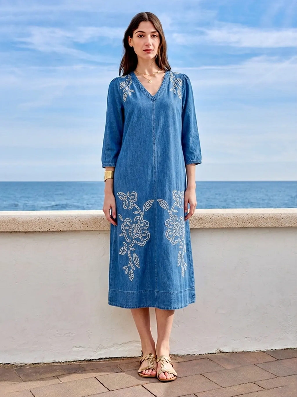 embroidered denim dress Madame Blue Embroidered Denim Dress
