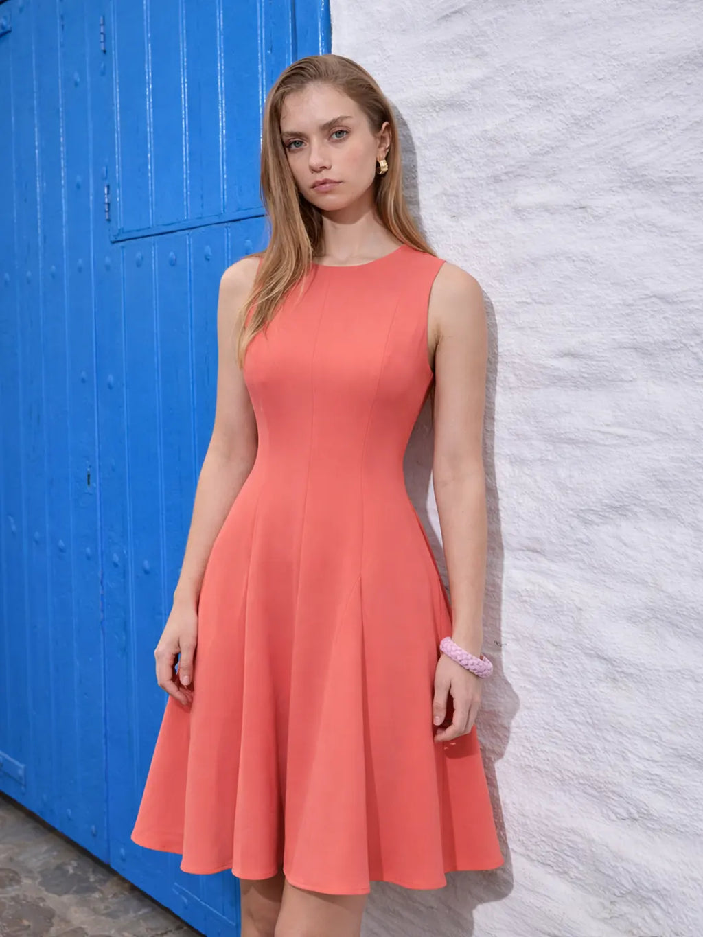 coral dress with black shoes Madame Flared Sleeveless Mini for Women Size:S double lied material with SEASON-SUMMER Singer Men Shoes Luxury