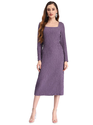 Madame Self Design Purple Midi Sheath Waffle Dress