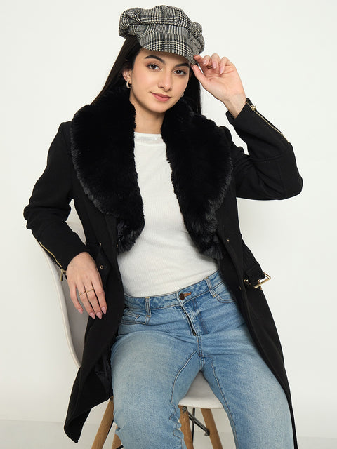 Madame Faux Fur Shawl Collar Long Coat with Belt