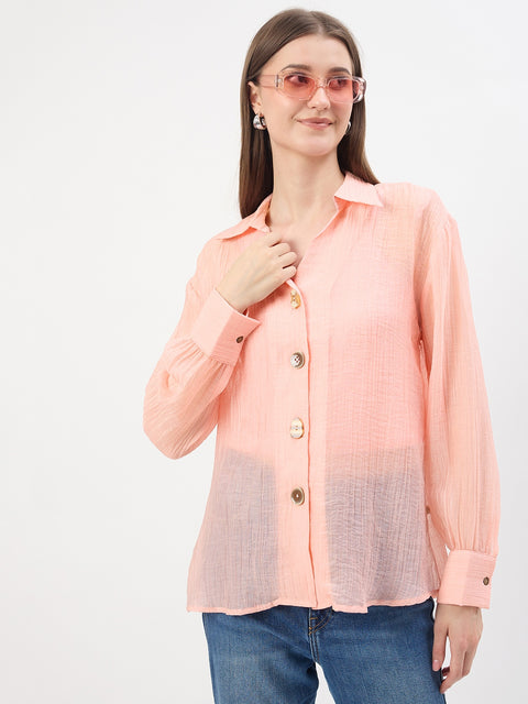 Madame Textured Powder Pink Lyocell Blend Shirt