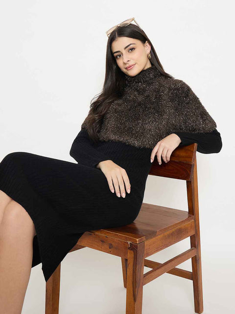 Madame Ribbed Black Sweater Dress