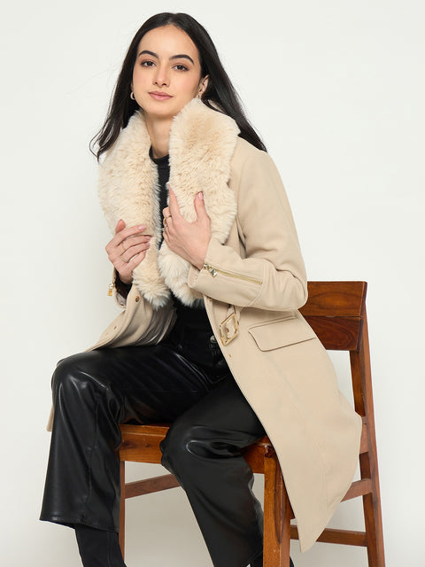 Madame Faux Fur Shawl Collar Long Coat with Belt