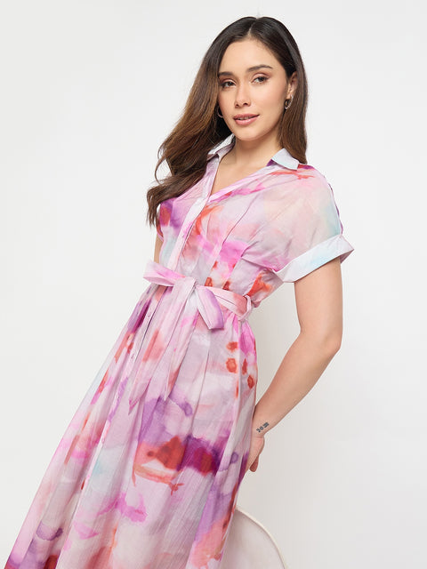 Madame Printed Purple FIt and Flare Dress