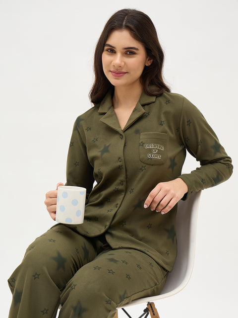 mSECRET Sage Green Printed Night Suit