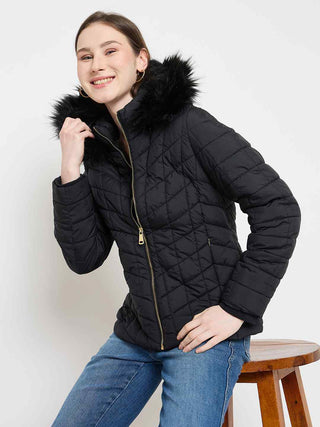 Madame Black Quilted Fur Hood Jacket