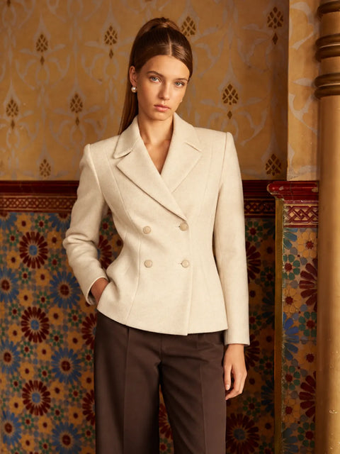 Madame Notch Lapel Beige Coat