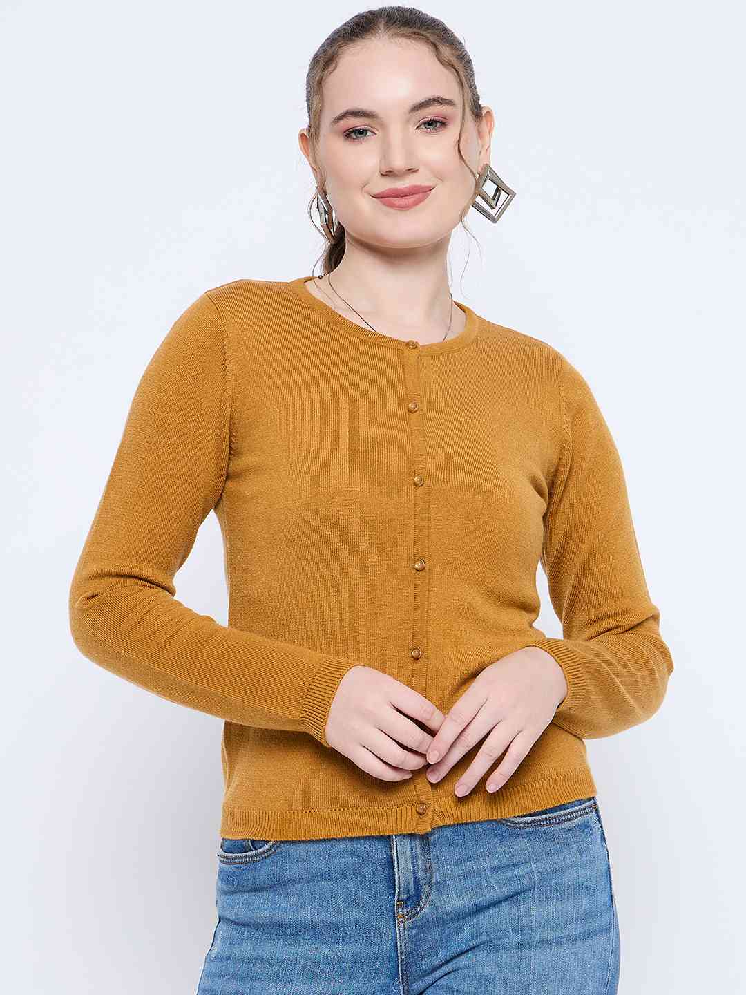 Madame Crew Neck Button Down Mustard Cardigan color swatch