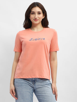 Madame Typography Salmon Cotton T-Shirt