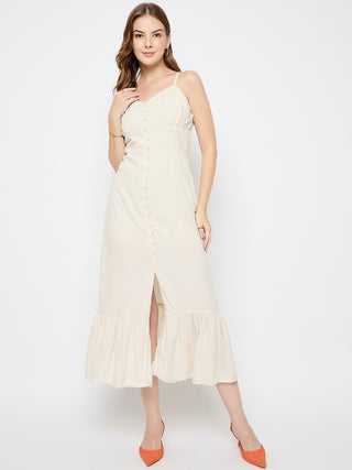 Madame Sleeveless Tiered Off White Maxi Rayon Dress
