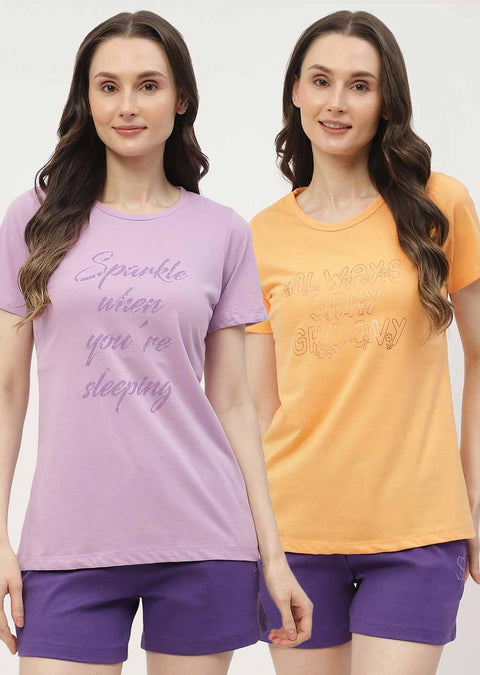 mSECRET Typography Orange & Lilac Combo T-shirt