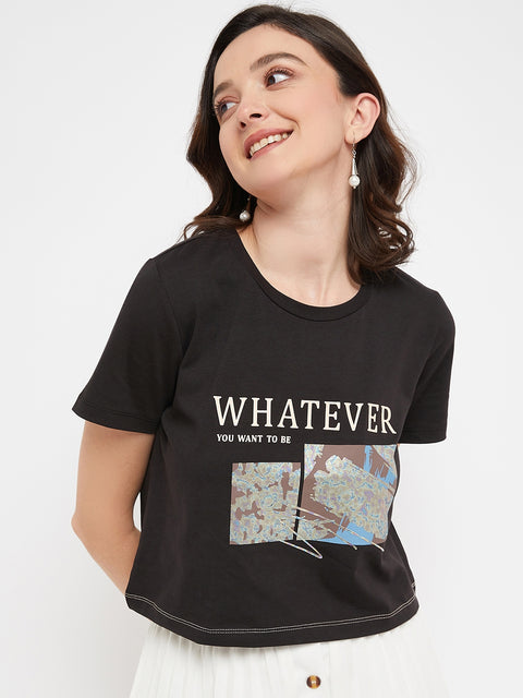 Madame Black Typography Cotton T-Shirt