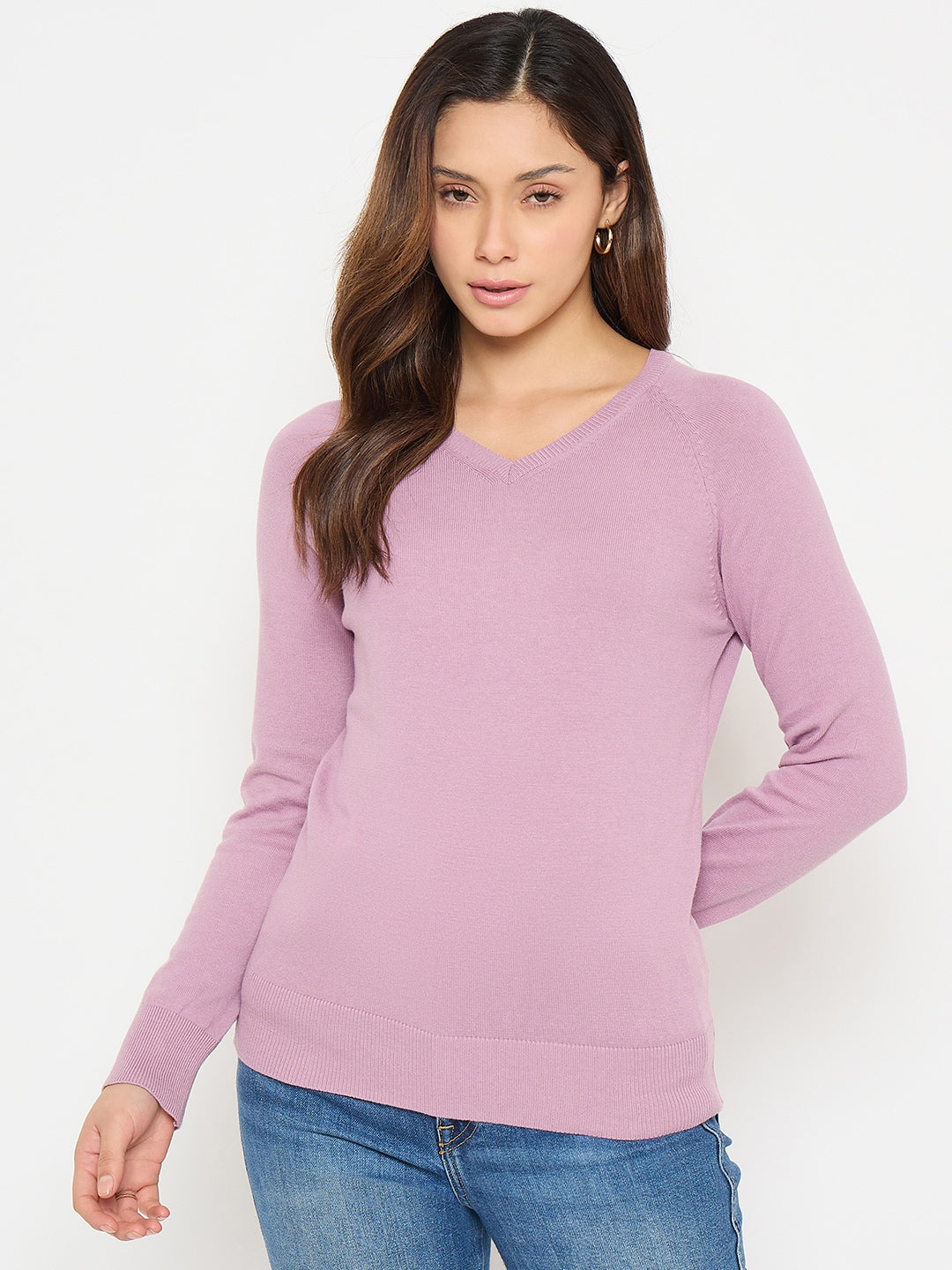 Madame V Neck Solid mauve Sweater color swatch