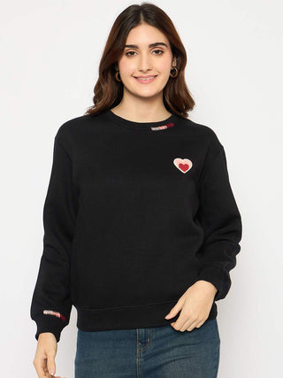 Madame Fleece Patched Black Sweatshirt
