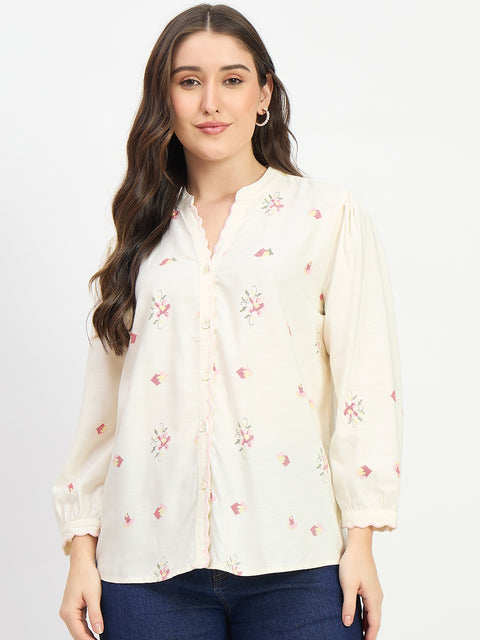 Madame Printed Off White Viscose Tunic Top