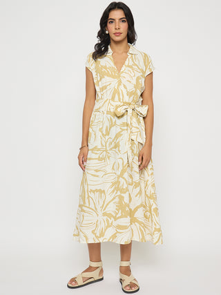 Madame Belted Fit and Flare Beige Wrap Dress