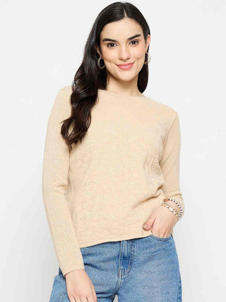 Madame Textured Viscose Blend Beige Knitted Top