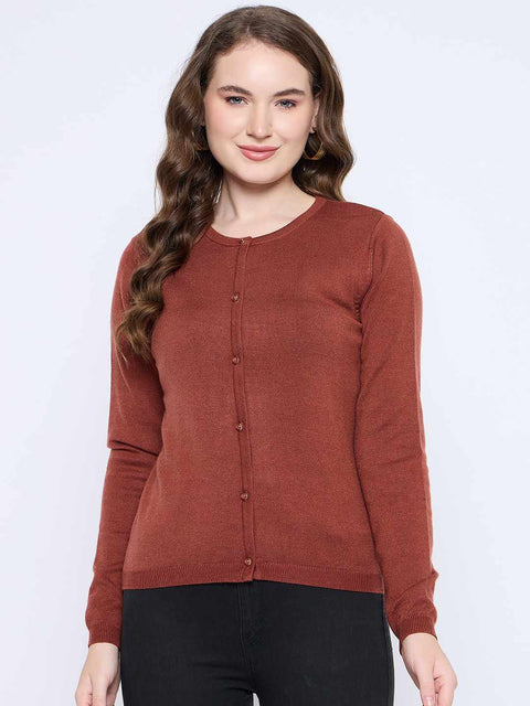 Madame Crew Neck Button Down Rust Red Cardigan