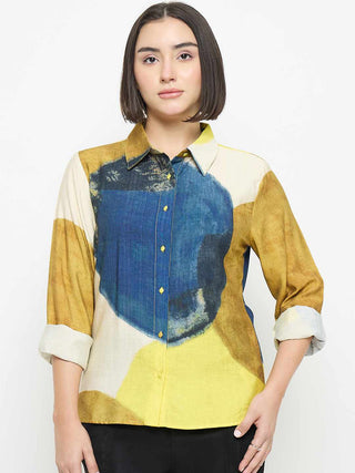 Madame Abstract Print Rayon Blend Beige Shirt