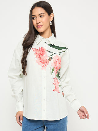 Madame Floral Print Light Green Viscose Blend Shirt