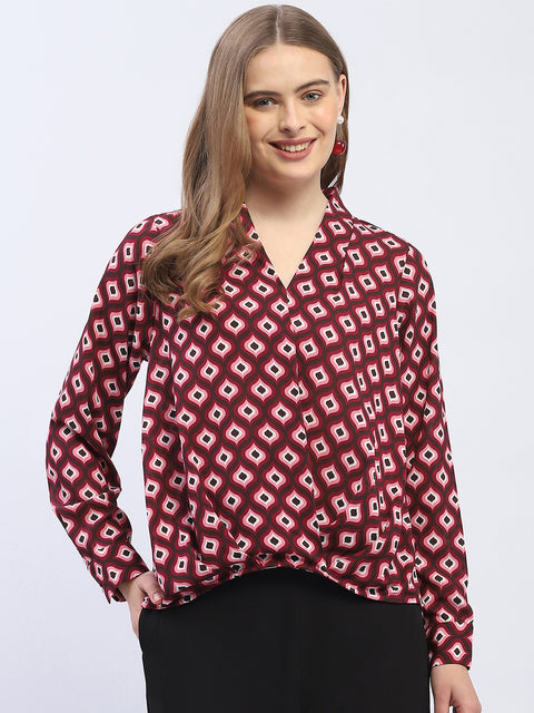 Madame Geometric Print Maroon Regular Top