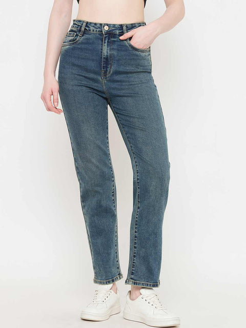 Madame TInted Green Straight Fit Jeans