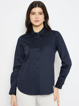 Madame Navy Blue Cotton Blend Shirt