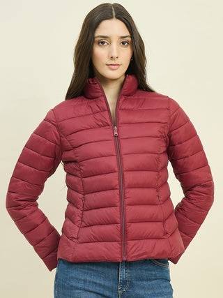 Madame Quilted Wine Red Puffer Jacket