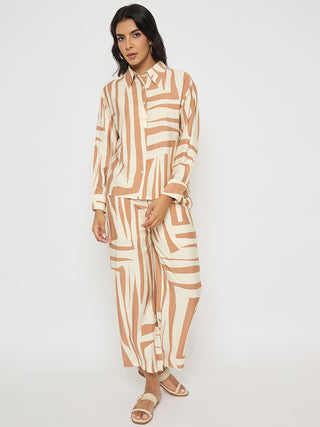 Madame Colorblock Top and Bottoms Rayon Blend Tan Brown Co-ord Set