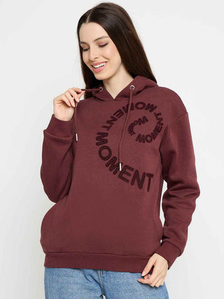 Madame Typograpy Print Hooded Brown Sweatshirt