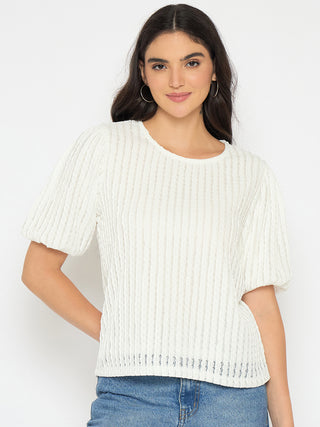 Madame Textured Solid White Top