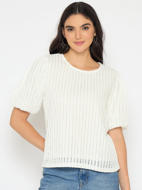 Madame Textured Solid White Top