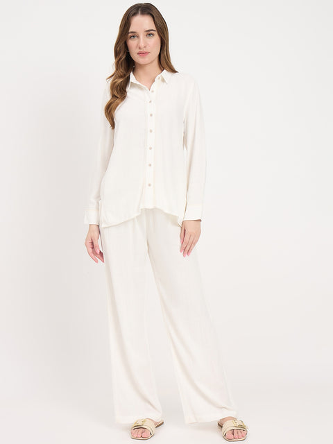Madame White Rayon Blend Co-ord Set