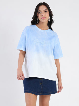 Madame Ombre Loose Fit Sky Blue Oversize Cotton T-shirt