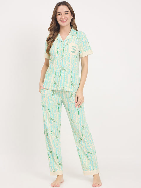 mSECRET Mint Printed Cotton Half Sleeve Night Suit