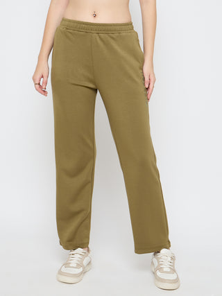Madame Typography Print Olive Green Straight Track Bottoms