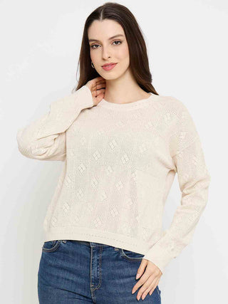 Madame Textured Knit Beige Pullover Sweater