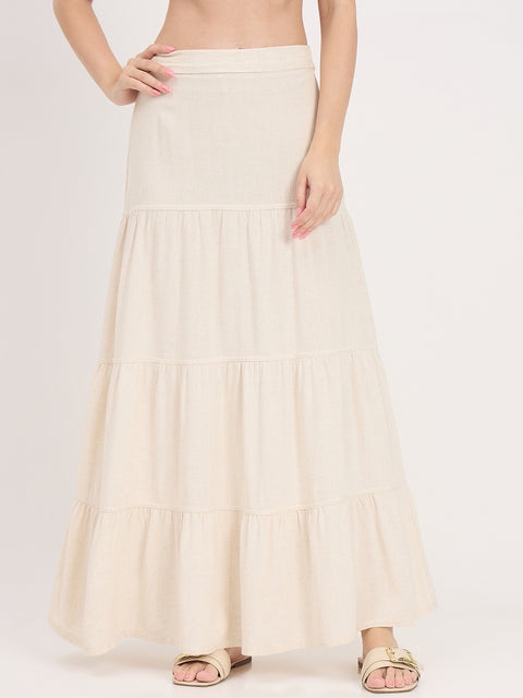 Madame Beige Tiered Rayon Blend Skirt
