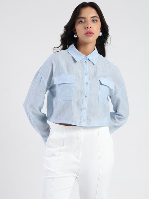 Madame D-Ring Straps Shimmer Detail Ice Blue Shirt