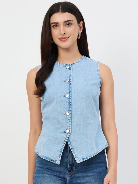 Madame Ice Blue Denim Cotton Vest Top