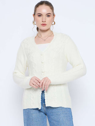 Madame Off White Cable Knit Acrylic Sweater